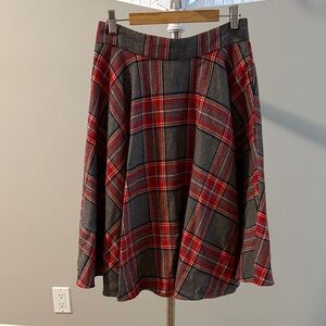 Plaid A-Line Skirt - Red and Gray